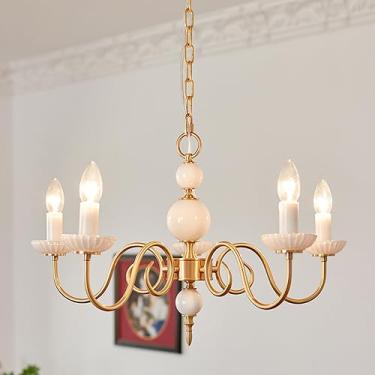 Imagem de Lustre branco de 5 luzes, estilo francês, antigo, de latão, para hall de entrada, vintage, dourado, nórdico, moderno, pendente, para quarto, mesa de jantar, cozinha, sala de estar, banheiro