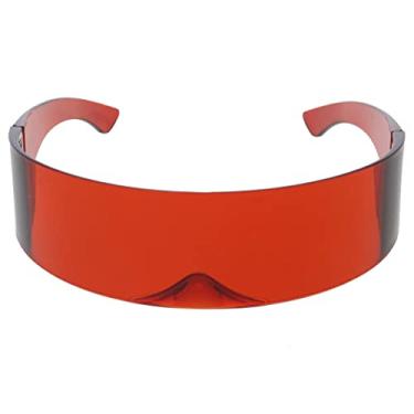 Imagem de zeroUV - Óculos de sol futurista Cyclops Cyberpunk dos anos 80 com lentes espelhadas semitranslúcidas, C16 | Vermelho, One Size