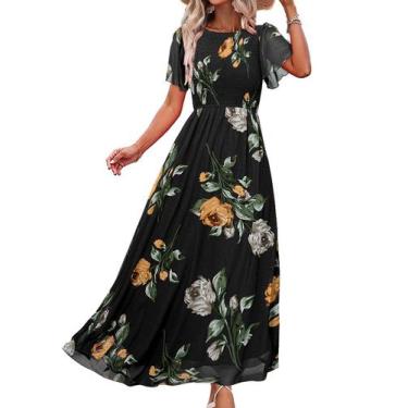 Imagem de Vestido Maxi Dress Simplee feminino de verão, boho, floral, chiffon, p