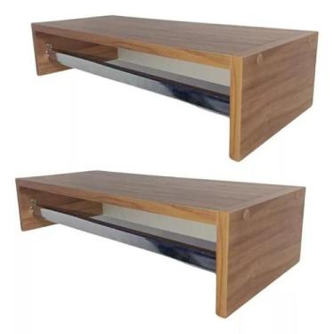 Imagem de Kit 2 Cabideiro Prateleira Araras Roupas MDF 60x25 Amadeirado  - Baruc