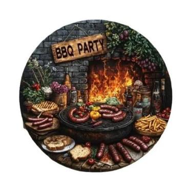 Imagem de Placa De Metal Vintage Redonda Com Tema Churrasco E Utensílios Para Bi