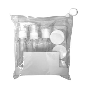 Imagem de Kit 9 Frascos para Viagem com Bolsa Organizadora Transparente para Cosméticos, Perfume e Shampoo (Branco)