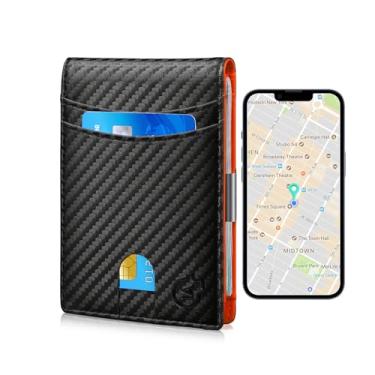 Imagem de Carteira fina para homens, carteira minimalista com rastreador embutido, compatível apenas com Apple Find My iOS, couro fino com 1 janela para identidade, porta-cartão de crédito com caixa de presente