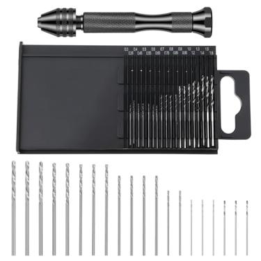 Imagem de Conjunto de mini brocas métricas, 21 peças, conjunto de brocas de jato de carburador (0,3 a 1,6 mm), brocas giratórias Hss com torno de minicapa e estojo de plástico para joias de madeira, preto