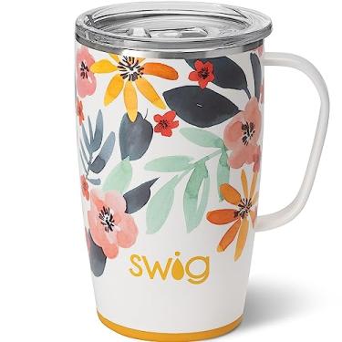 Imagem de Swig Life Caneca de viagem de 510 g, copo isolado com alça e tampa, suporte para copo, seguro para lava-louças, aço inoxidável, xícara de café de viagem (Honey Meadow)
