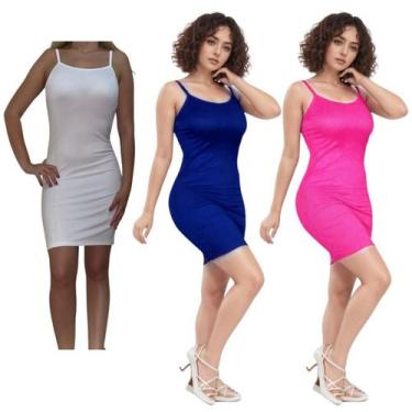 Imagem de KIT C/3 Vestidos Alcinha Canelado - Emporio J, Branco, Marinho, Pink, 