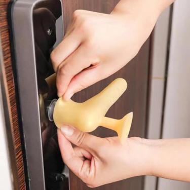 Imagem de 1 peça bonita amarela conveniente maçaneta de porta capa protetora de silicone portas anticolisão engrossadas porta doméstica almofada anticolisão