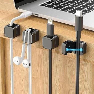 Imagem de Pacote com 6 clipes de cabo, organizador de cabo magnético, gerenciamento de cabos sob a mesa, organizador de suporte de fio adesivo para casa, escritório, telefone, parede, mesa de cabeceira