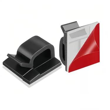 Imagem de Conjunto de 10 clipes de cabo com adesivo, organizador de fios, organizador de cabos, organizador pequeno de mesa e parede para cabo Ethernet, carro, luzes de Natal, preto