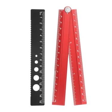 Imagem de Generic Kit de régua dobrável e reta 30/15 cm transferidor métrico de liga de alumínio réguas de borda de onda de ângulo dobrável com círculo oco para sala de aula em casa, escritório, vermelho