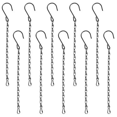 Imagem de Pacote com 10 correntes pretas de 24 cm para plantas de jardim, ganchos de parede de metal para alimentadores de pássaros, outdoors, cestos, plantadores, lanternas, sinos de vento e decorações