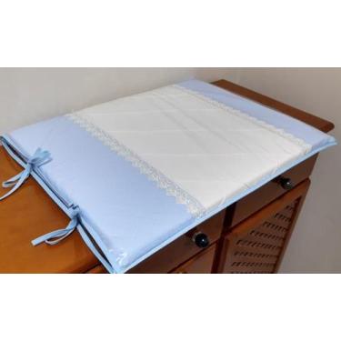 Imagem de Trocador Para comoda Bebe Azul e Bege com Guippir Luxo - Variedades en