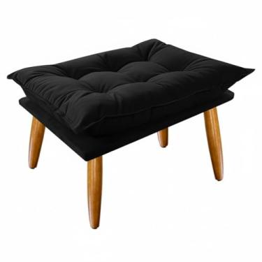 Imagem de Puff Retrô Retangular – Banqueta Estofada com Pés de Madeira para Sala, Quarto ou Hall (Kit 2 Unidades Opcional) (PRETO)