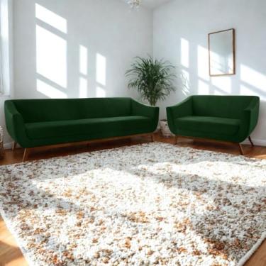 Imagem de Conjunto Milano Sofá 3 Lugares Namoradeira - Veludo Verde - Larbelle