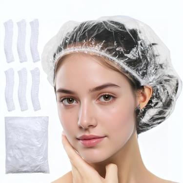 Imagem de 100 peças de touca de banho descartável com elasticidade e material espesso para proteção eficaz à prova d'água