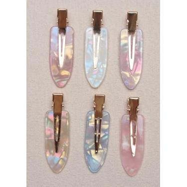 Imagem de 6 peças de grampos de cabelo sem dobras para bang acrílico vintage chique grampos de bico de pato sem vincos jacaré presilhas para salão de beleza e maquiagem
