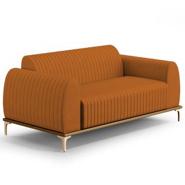 Imagem de Sofá 2 Lugares Para Sala de Estar Molino 150 cm D02 Pés D'Ouro Veludo Telha C-262 - Lyam Decor