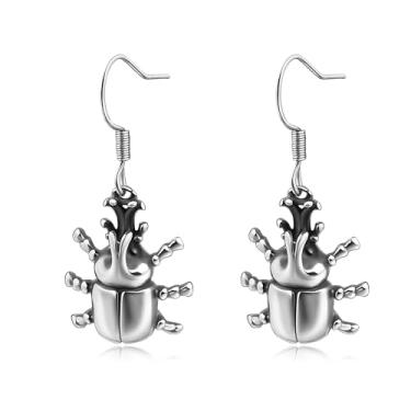 Imagem de Brincos femininos de mariposa da morte/besouros rinoceronte, aço inoxidável, prata, vintage, pingente, Aço inoxidável, Sem pedra preciosa