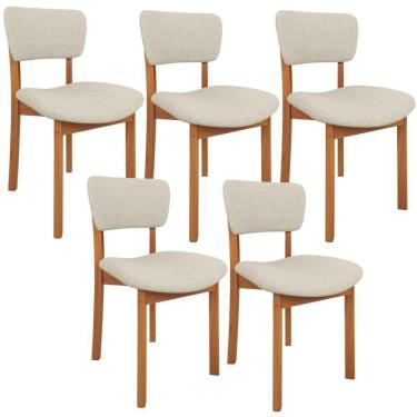 Imagem de Kit 5 Cadeiras Para Sala De Jantar Cozinha Living Estofada Dara L02 Linho Champagne - Lyam Decor
