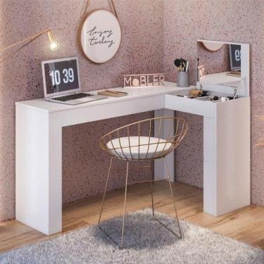 Imagem de Escrivaninha Mesa Escritório Penteadeira em L Porta Objetos 135x82cm J