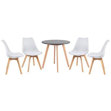 Imagem de Loft7, Mesa de jantar redonda 70 cm preto + 4 cadeiras Leda branco