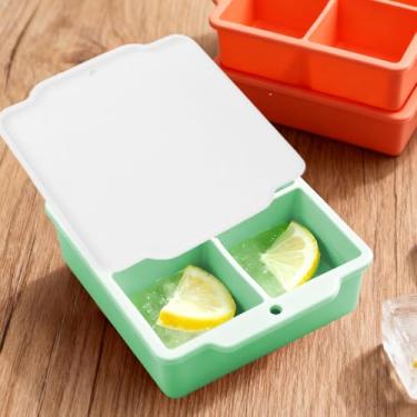 Imagem de Bandeja de gelo para 4 cubos de café – empilhável de fácil liberação, funciona como máquina de gelo, bandeja de silicone e molde de resfriamento de bebidas – verde + capa transparente