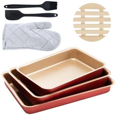 Imagem de Assadeira 03 Pçs + Luva + Espátula + Pincel +Descanso Panela