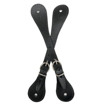 Imagem de Correia de Espora Quarto de Milha Tradicional em Couro, 3 Cores (Marrom, Preto, Natural e Vermelho), com Ferragens Inox e Costura Decorativa (Preto)