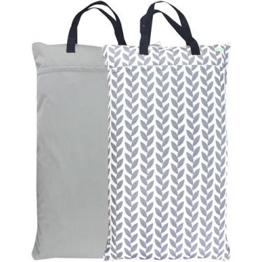 Imagem de Bolsa de fraldas úmida e seca reutilizável Wegreeco Grey Leaf
