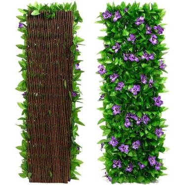 Imagem de Painéis de treliça de jardim expansíveis com hera e flor artificiais -
