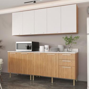 Imagem de Cozinha Compacta 200cm 6 Peças, 9 Portas E 3 Gavetas Freijó-branco