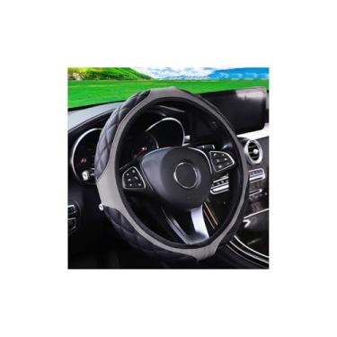 Imagem de Couslcd Capa de volante de couro de carro de 38 cm, acessórios automotivos, elástico, respirável, antiderrapante, protetor de roda macio para homens e mulheres, adequado para SUVs, caminhões, veículos