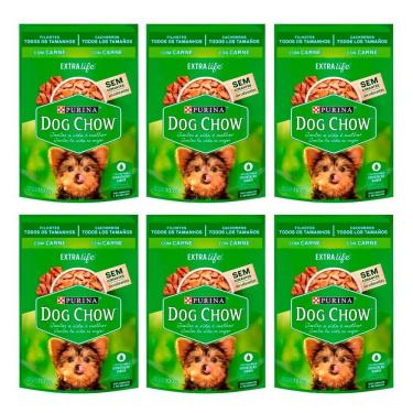 Imagem de Kit 6 Ração Úmida para Cachorro Dog Chow Filhotes Extra Life Sabor Carne em Sachê 100g
