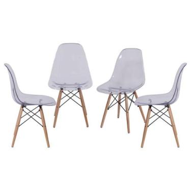 Imagem de Kit com 4 Cadeiras Eames Policarbonato com Base Em Madeira Incolor - 6