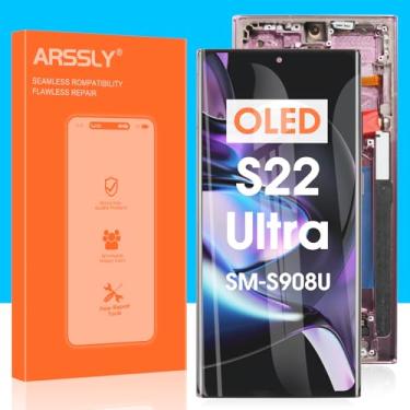 Imagem de Substituição de tela OLED para Samsung Galaxy S22 Ultra 5G para Samsung S22 Ultra 5G S908 Display LCD Touchscreen Digitalizador Vidro Montagem SM-S908B SM-S908U SM-S908W (Borgonha com Moldura)