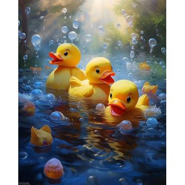 Imagem de XTXGERL Pintura por números, patos de borracha para banho de espuma, kits de pintura para adultos, artesanato para adultos, artesanato para decoração de casa (sem moldura, 40,6 x 50,8 cm)