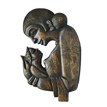 Imagem de Arte de parede de madeira amor da mãe, esculturas de parede artesanais de madeira natural