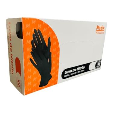 Imagem de Luva Nitrilica Preta Black Medix Profissional sem Pó Tamanho P - 100 unidades