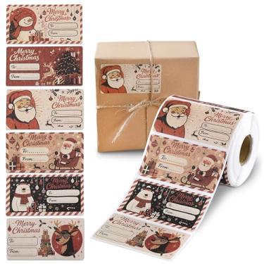 Imagem de LUVONA Etiquetas de presente de Natal, 500 peças autoadesivas para nomes, etiquetas kraft marrons de 7 x 4 cm para presentes de Natal, sacos de presente, papel de embrulho, decorações de férias