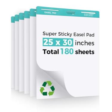 Imagem de FAHKNS Bloco de cavalete adesivo, grande papel autoadesivo para professores de 63 x 76 cm, almofada de cavalete com superfície apagável a seco para sala de aula/escritório, branco, 30 folhas/bloco, 6