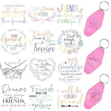 Imagem de Elewins 60 peças de papéis de transferência de chaveiro UV DTF - Decalques de vinil para chaves e etiquetas de bagagem, desenhos engraçados com revestimento resistente a arranhões, papéis de