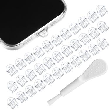 Imagem de Plugue antipoeira tipo C de 50 peças, plugue antipoeira USB C de silicone transparente com escova de limpeza, capas protetoras de porta de carregamento de celular para telefones, fones de ouvido