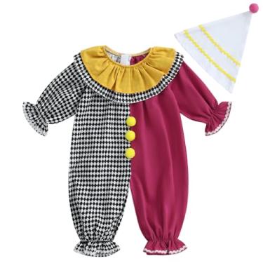 Imagem de Pudcoco Toddler Baby Boys Girls Halloween Clown Costume Long Sleeve Contrast Color Ruffle Layered Jumpsuit Romper with Hat (Black, 6-12 Months)