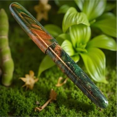 Imagem de Caneta-tinteiro de madeira estabilizada de luxo – Barril de madeira natural e resina feita à mão, caneta de escrita de ponta fina com conversor – Caneta executiva de negócios, presente colecionável