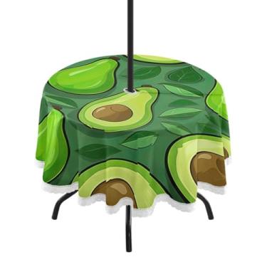 Imagem de ATTX Toalha de mesa redonda pequena com fatias de abacate ao ar livre – 152 cm, impermeável, à prova de derramamento, uso interno/externo, com orifício para guarda-chuva com zíper para acampamento