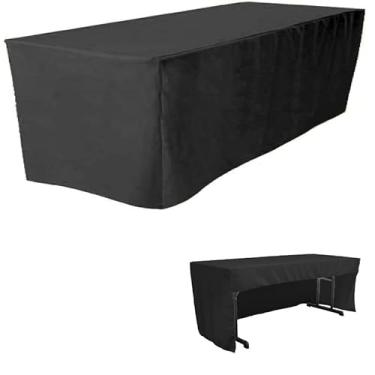 Imagem de BEEKAY 1 peça de toalha de mesa retangular de 3 lados com costas abertas, 122 x 61 cm, capa de mesa de tecido lavável de poliéster lavável para banquete de casamento, feira, feira, DJ e estande de