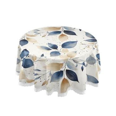 Imagem de SEHANY Toalha de mesa redonda com folhas verdes pastorais, 152 cm, tecido lavável sem rugas, toalha de mesa redonda com renda decorativa para restaurante, casamento, acampamento, festa Fiesta Cinco de