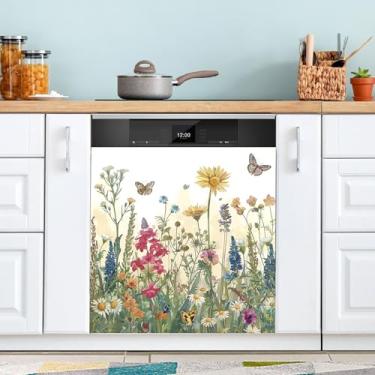 Imagem de ATTX Capa magnética para lava-louças Wildflowers, 58,4 cm C x 66 cm A, decoração da capa da máquina de lavar louça, decalques de armário doméstico adesivos de eletrodomésticos #139