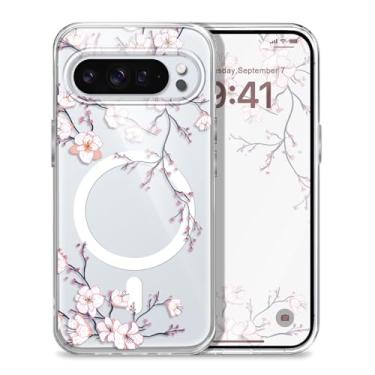 Imagem de Gencyfu Capa para Google Pixel 10 Pro, suporte para Magsafe, capa protetora magnética fina para celular Pixel 10 Pro de 6,3 polegadas, flor de ameixa