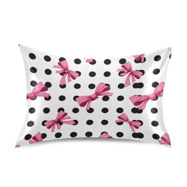 Imagem de SEHANY Capas de almofada de seda com laço rosa para cabelo e pele, capas de almofada de cetim respiráveis macias e refrescantes com fecho de envelope, tamanho king (50 x 76 cm)